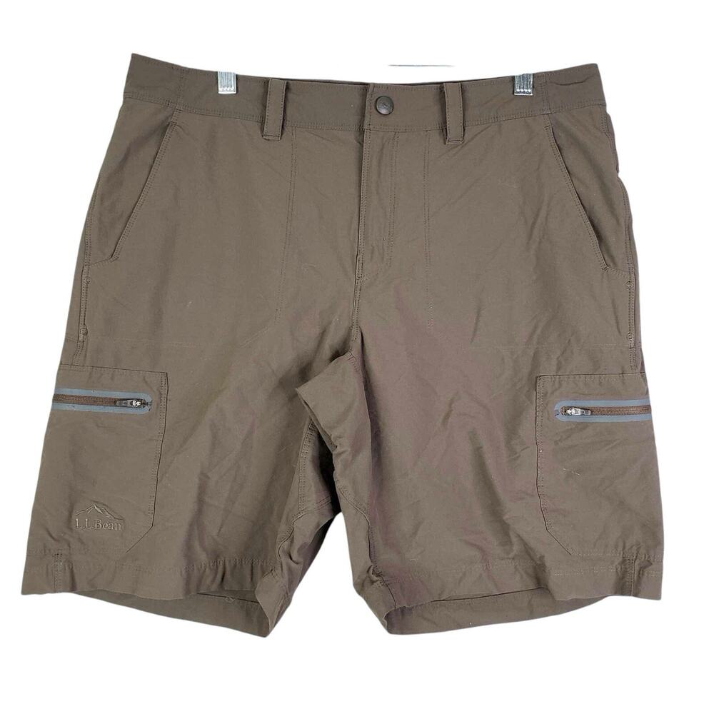 LL Bean Cargo Shorts Men's Size 35 Green Hiking Outdoor Flat Front Stretch 10”